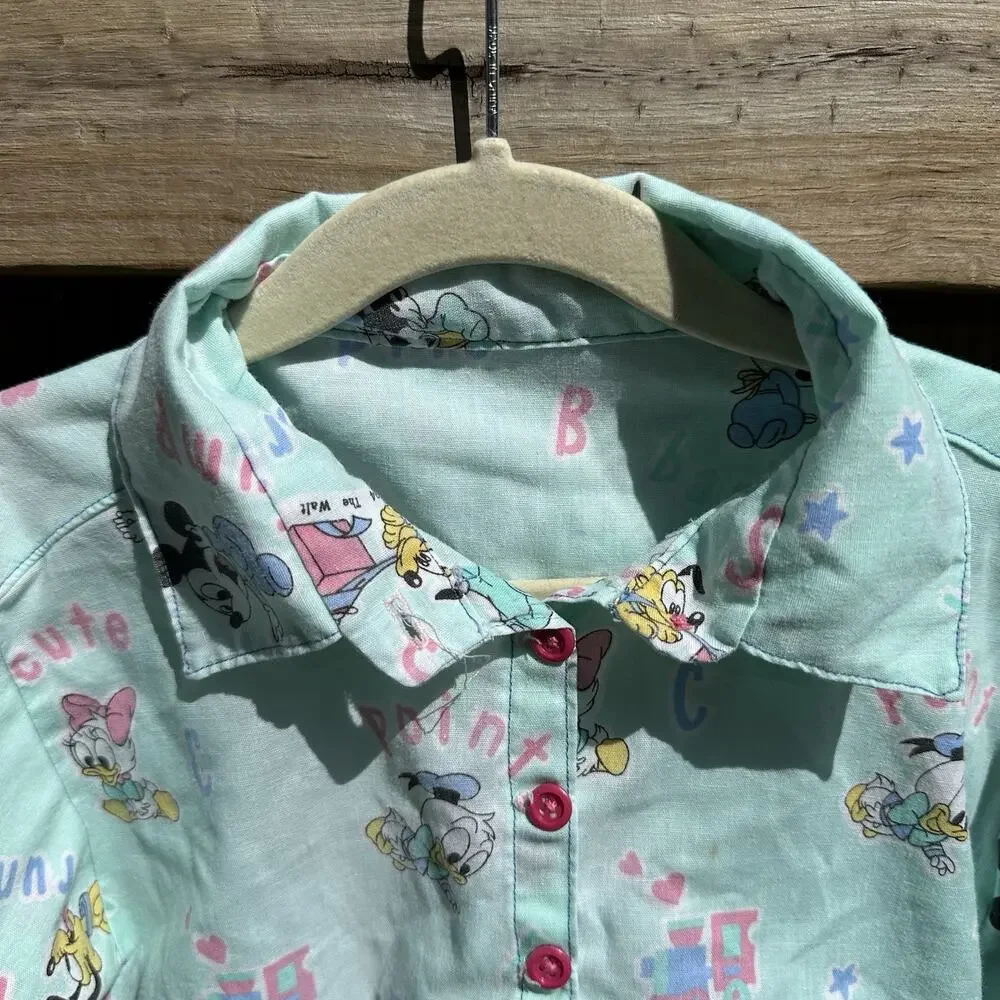 Vintage Disney Babies Mickey Mouse Pluto Plaid Button Down Shirt‎ Size 4T